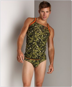 Комплект 2xist Camo Tank+No-Show Brief, комплект мужская майка + трусы-слипы, цвет: военный камуфляж.