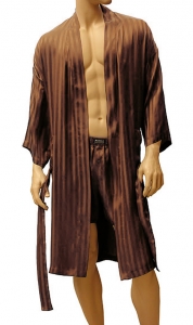 ManSilk Silk Stripe Jacquard Robe Brown, домашний шелковый мужской халат, халат из натурального шёлка, одежда для дома, подарок на день рожденья или юбилей
