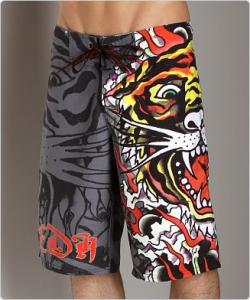  Ed Hardy Burning Tiger Board Shorts, борд шорты, купить Ed Hardy