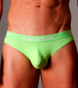 Cocksox Underwear Waistband Brief Lime, мужские трусы-слипы с низкой талией, широкий эластичный пояс с фирменной надписью, актуальная модель с анатомическим кроем,